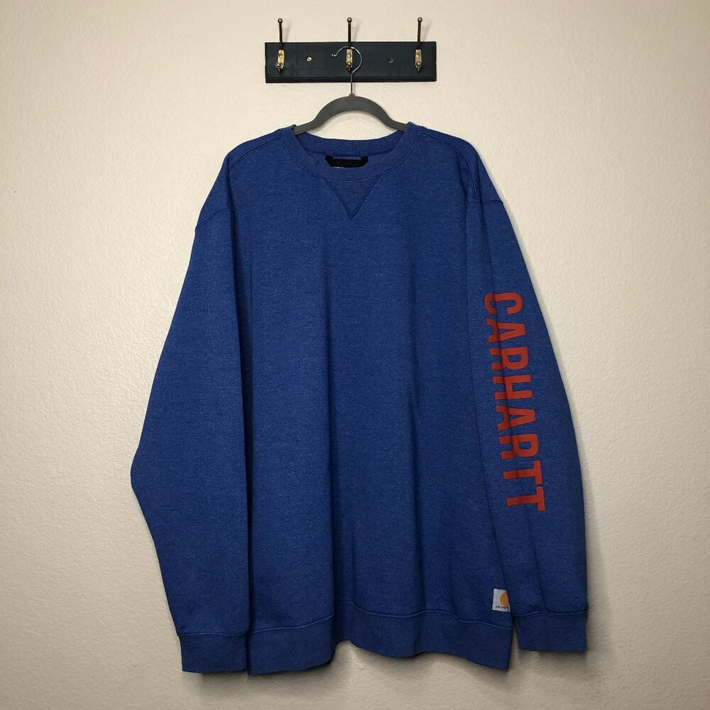 Carhartt Blue Crewneck Pullover Sweater Men's 3XL Tall Loose Fit Casual Outdoor